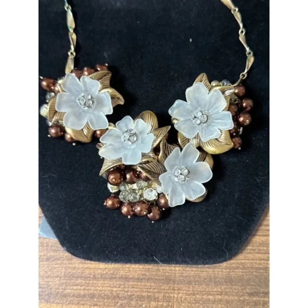 Coldwater Creek Chocolate Brown Flower Statement Collar Necklace 18-21